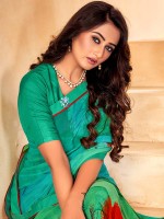 Aqua Green Bamberg Silk Digital Print Saree